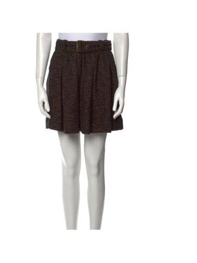 Burberry High-Waist Brown Tweed Pleated Mini Skirt with Belt